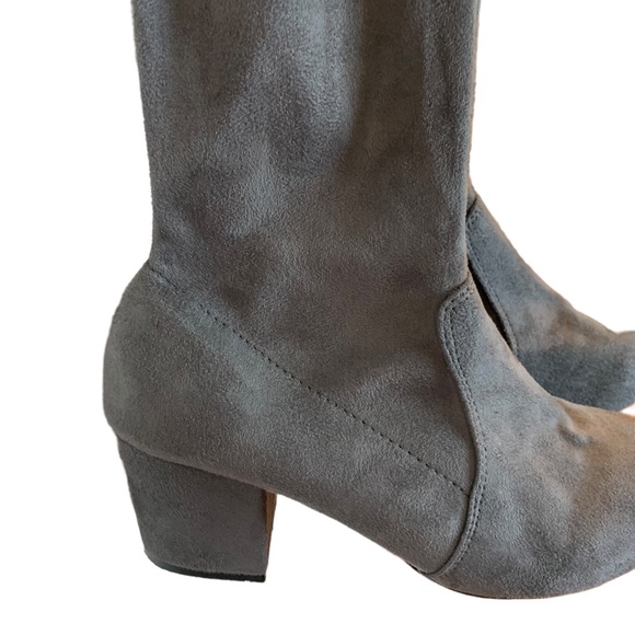 Gray faux suede over the knee boots block 2.5” heel size - Picture 10 of 16